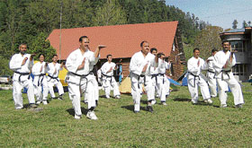 Karate instructors undergo training at a camp at Barot in Mandi district.