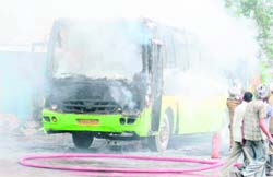 ludhiana bus conditioned roadways punjab caught fire air tribune